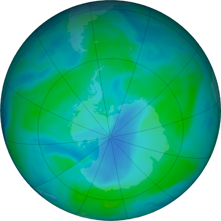 Antarctic ozone map for 03 January 2023